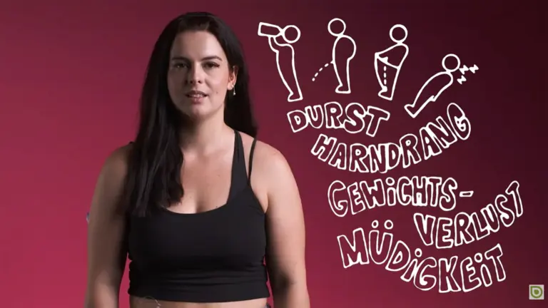 Screenshot aus einem Aufklärungsvideo, in dem Fiorella über die Warnzeichen für Typ-1-Diabetes und die Gefahren einer diabetischen Ketoazidose aufklärt.