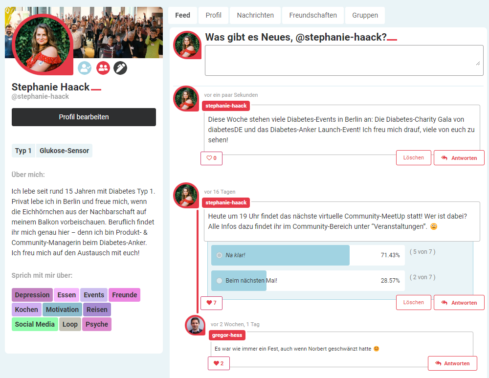 Community-Profil im Diabetes-Anker