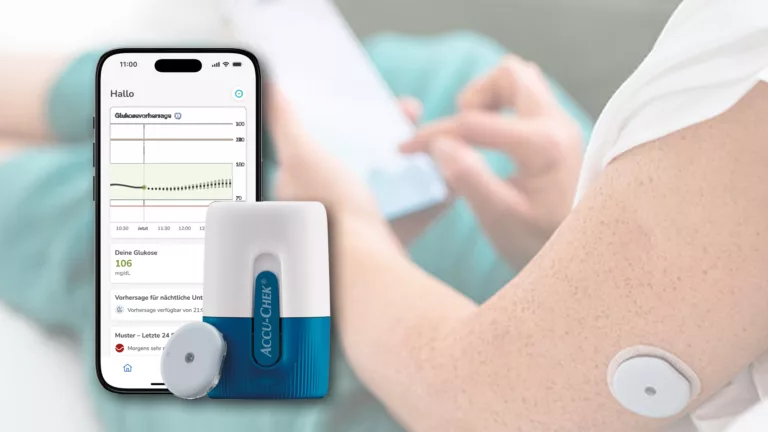 Neues „Accu-Chek SmartGuide CGM“-System: KI-gestützte Vorhersagen fürs Diabetes-Management | Foto: Roche/Collage: MedTriX