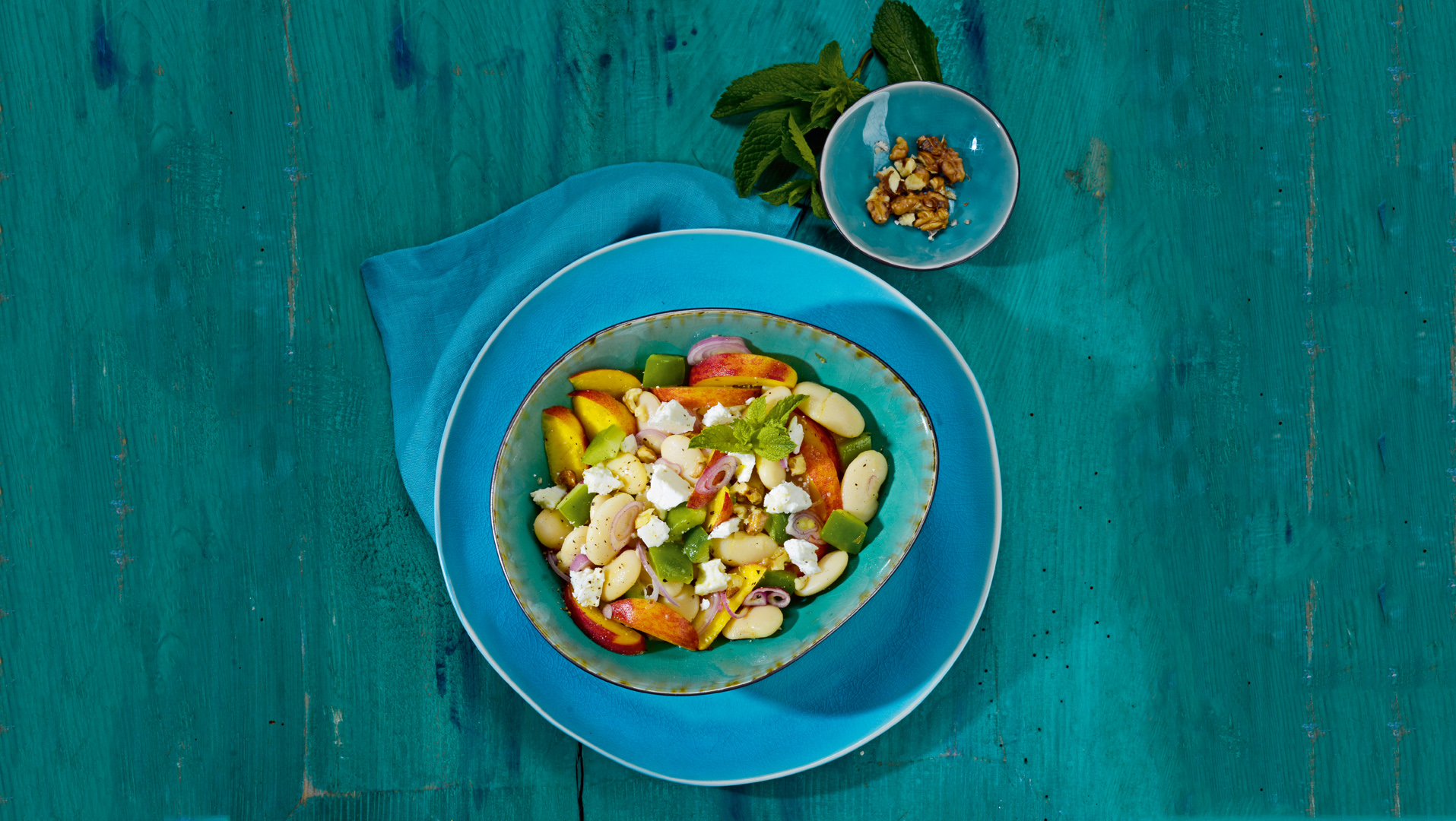 Rezept für Pfirsich-Salat mit Bohnen und Feta – Diabetes-Anker Rezept für Pfirsich-Salat mit Bohnen und Feta – Diabetes-Anker