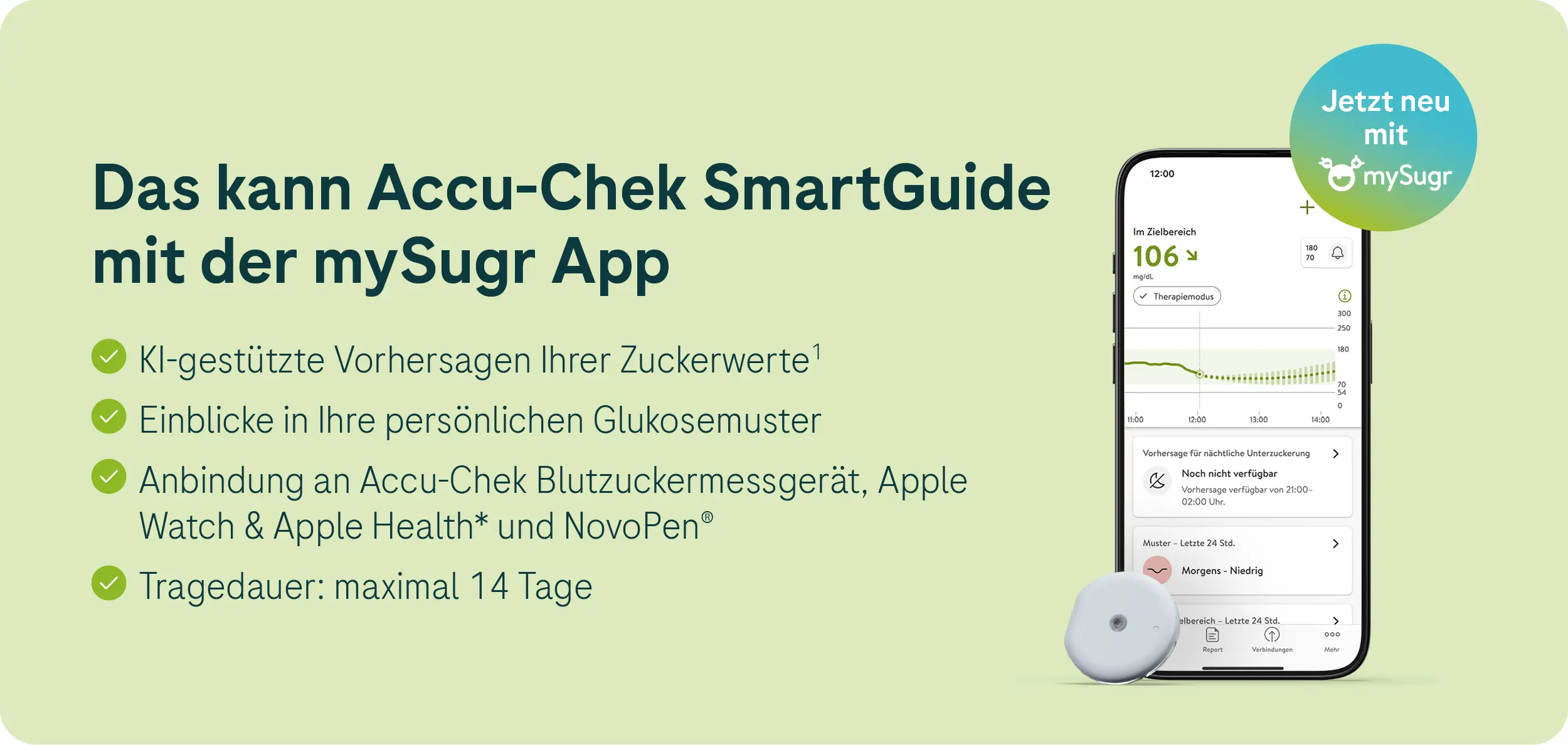 Das kann Accu-Chek SmartGuide mit der mySugr App.
