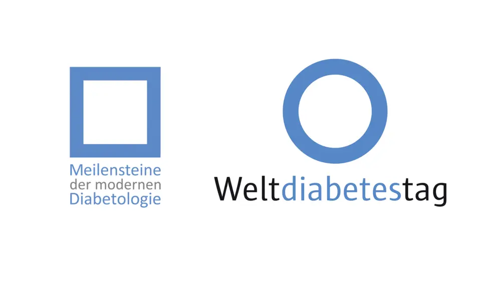 Die Logos von „Meilensteine der modernen Diabetologie“ und vom Weltdiabetestag