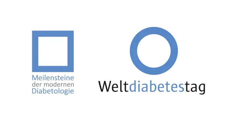 Die Logos von „Meilensteine der modernen Diabetologie“ und vom Weltdiabetestag